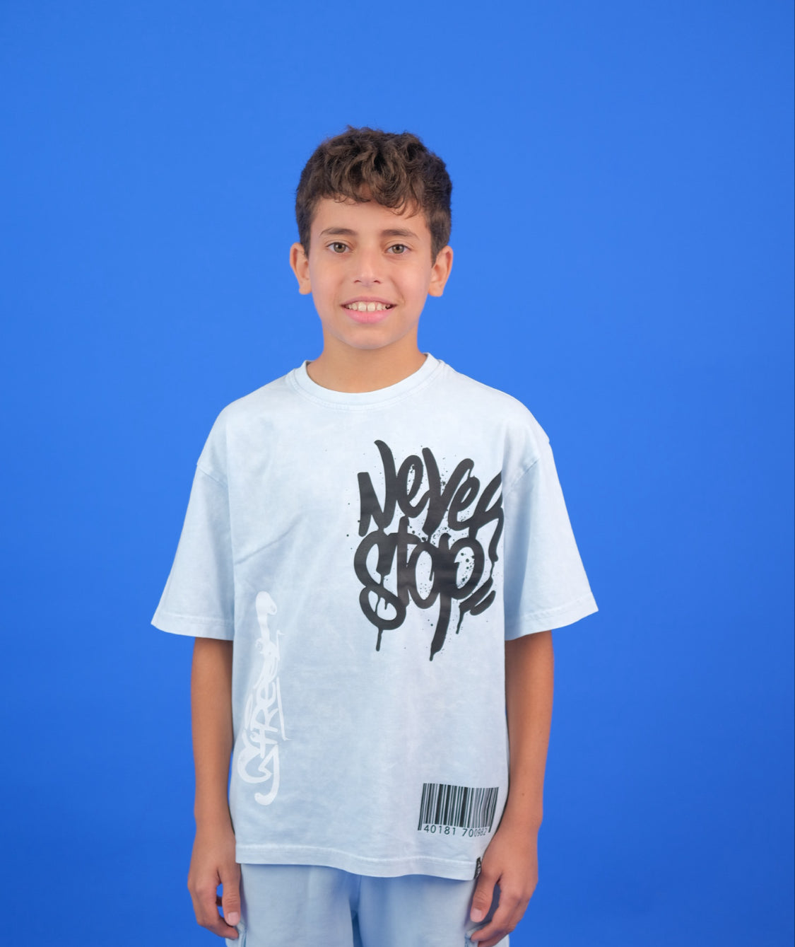 Baby Blue Acid Washed Never stop Tshirt