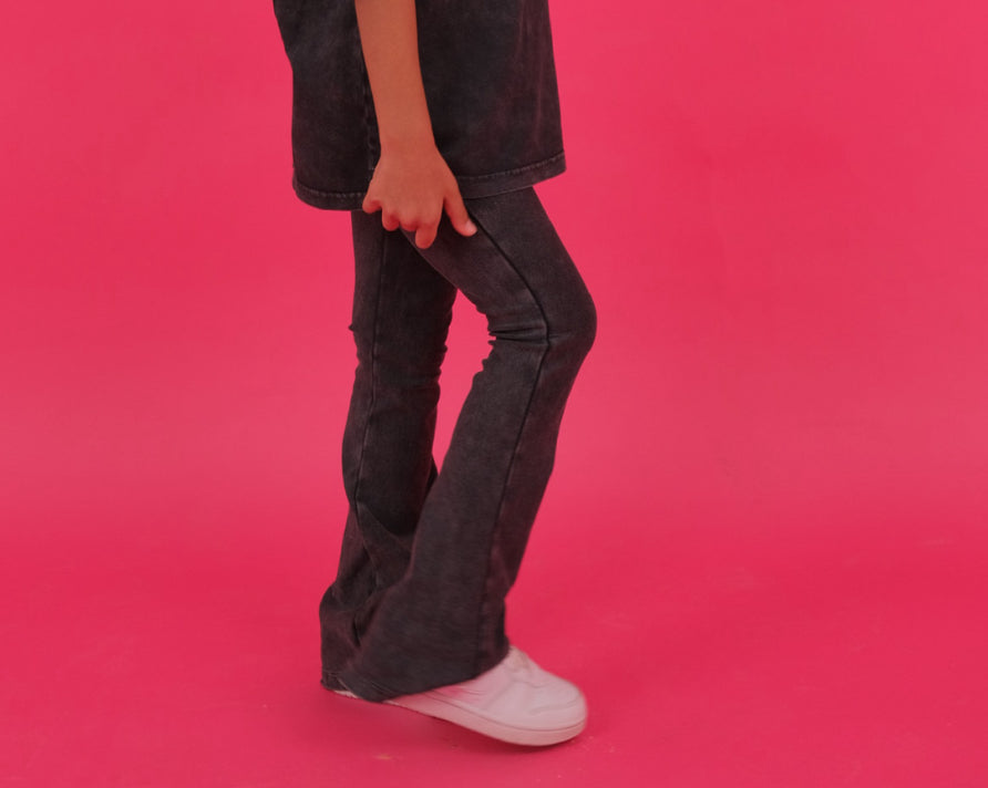 Black Acid washed flare pants