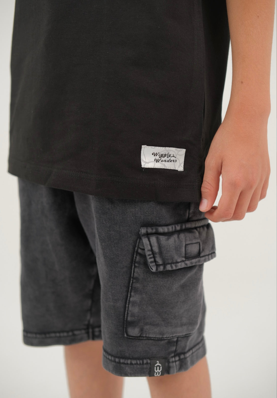 Black Acid Washed Cargo short