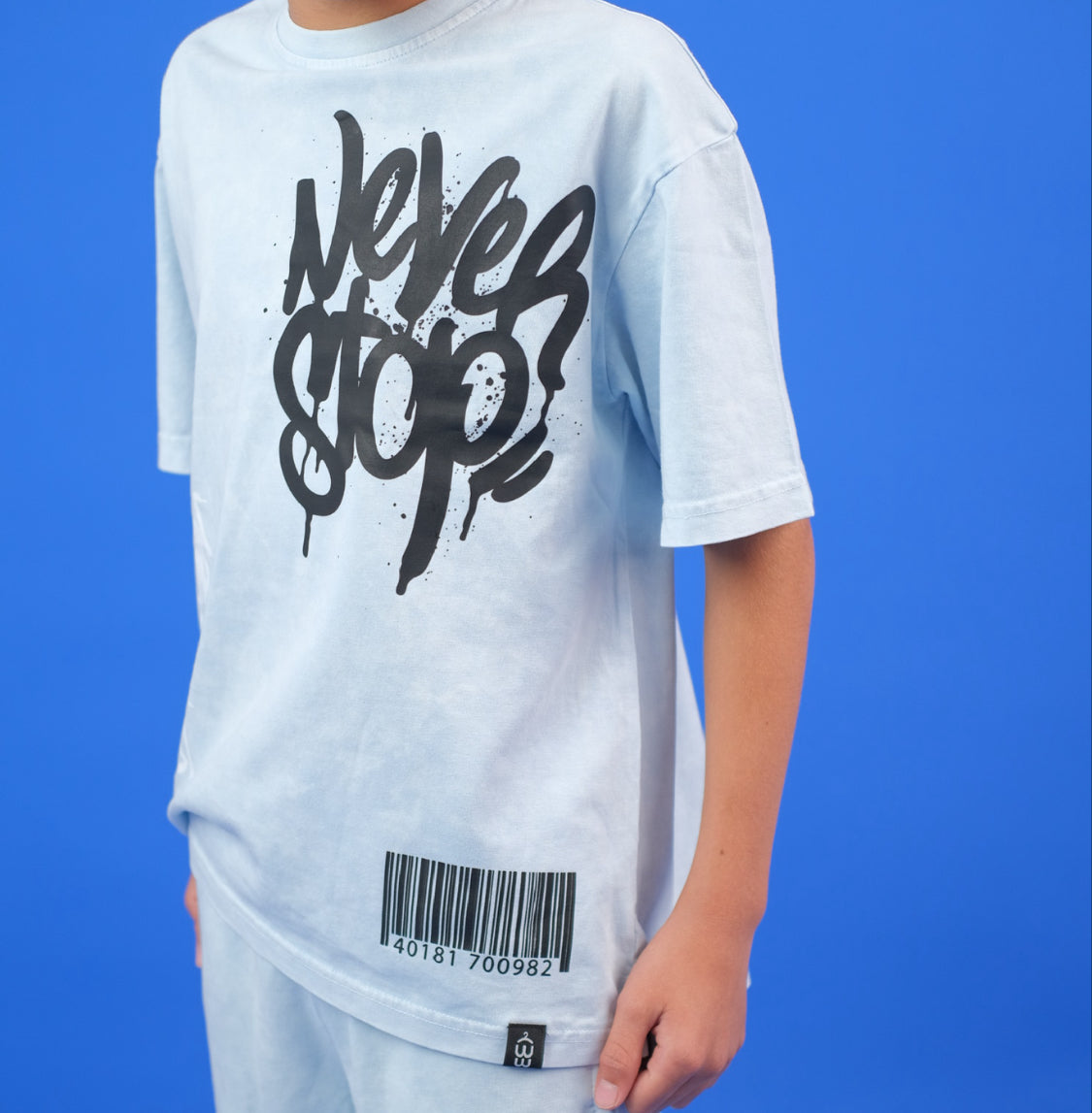 Baby Blue Acid Washed Never stop Tshirt