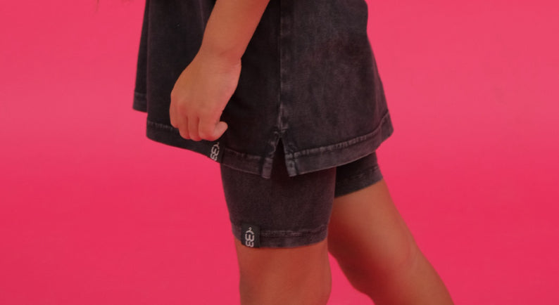 Black acid washed Biker short