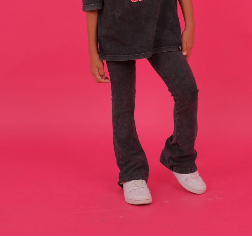 Black Acid washed flare pants