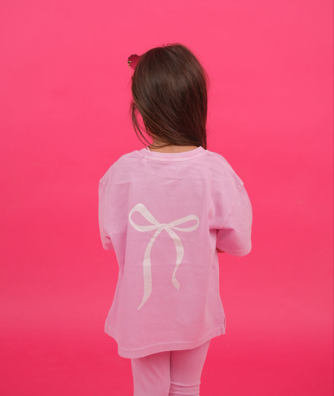 Pink Acid washed Bows Tshirt