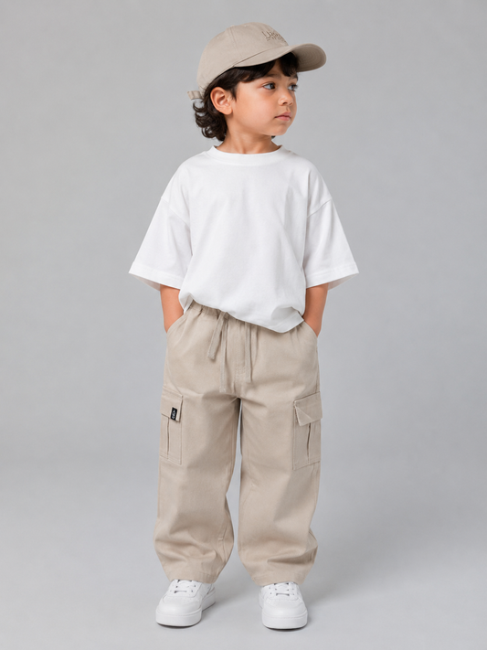 Beige Gabardine Cargo Pants