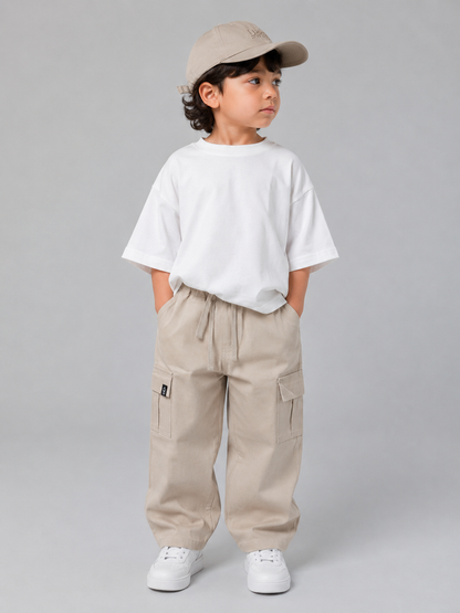 Beige Gabardine Cargo Pants