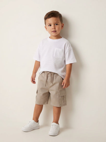 Beige Gabardine Cargo Short