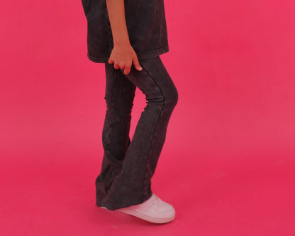 Black Acid washed flare pants