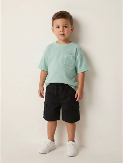 Black Gabardine Cargo Short