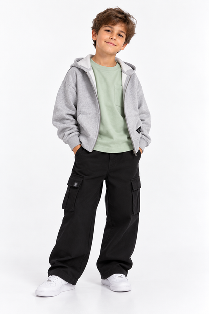 Grey fleece zipper Hoodie