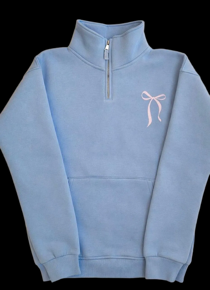 Pink Bow quarter zipper hoodie