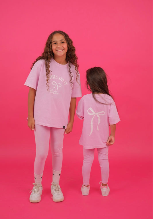 Pink Acid washed Bows Tshirt