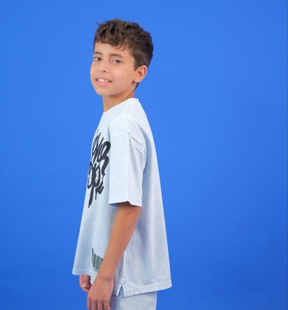 Baby Blue Acid Washed Never stop Tshirt