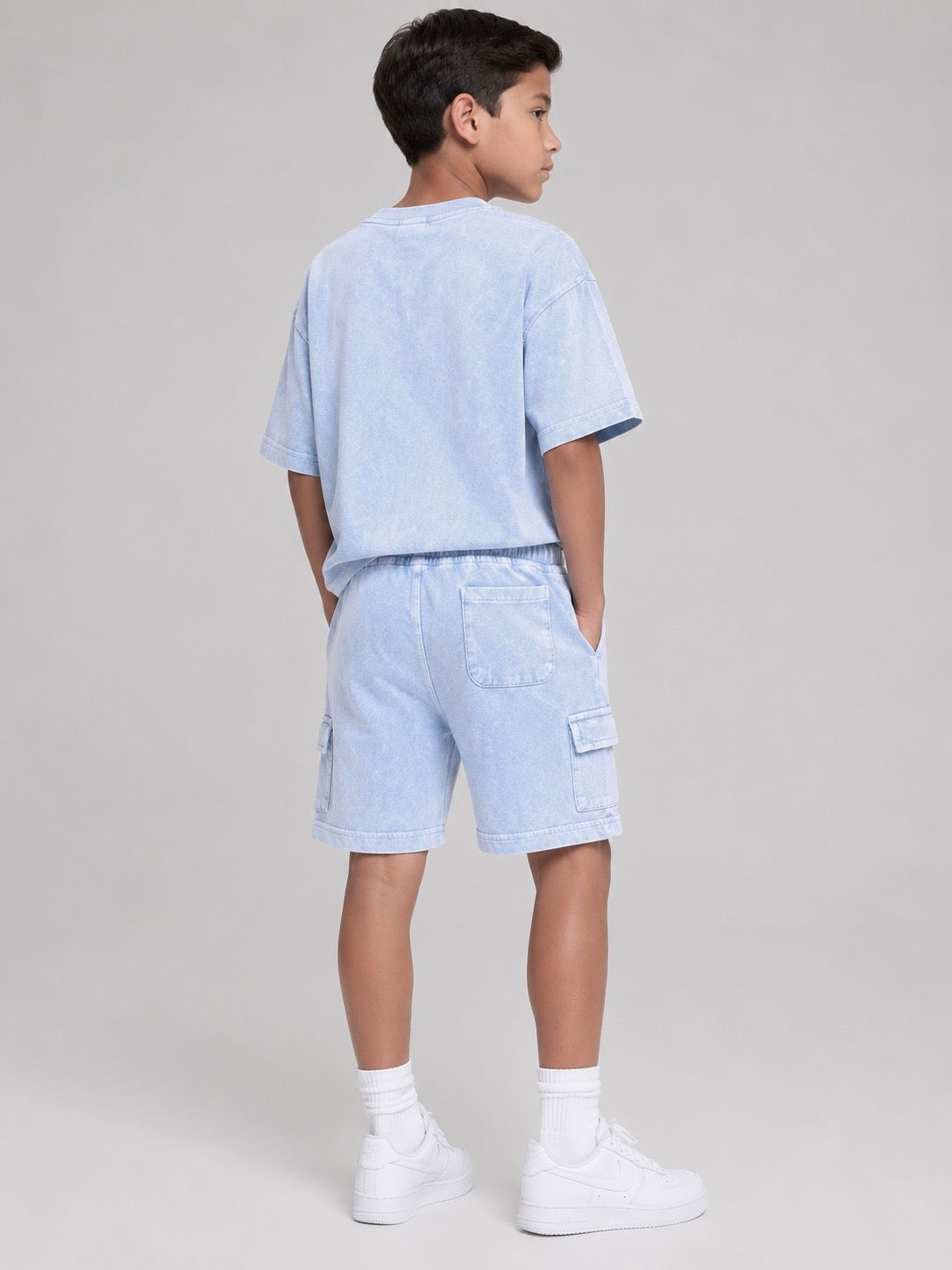 Baby blue Acid washed Cargo short