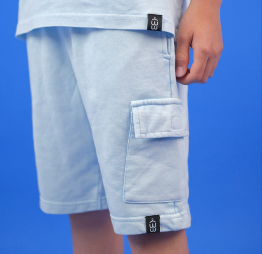 Baby blue Acid washed Cargo short