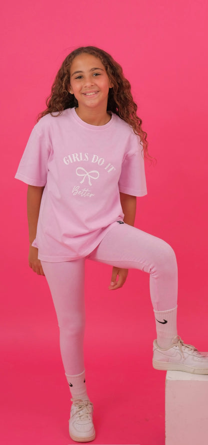 Pink Acid washed Bows Tshirt