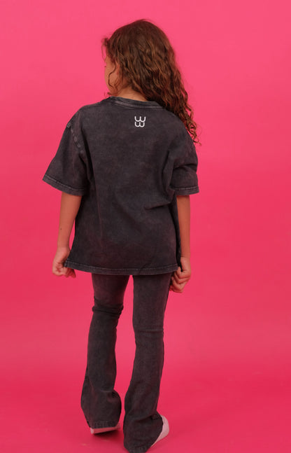 Black Acid washed flare pants