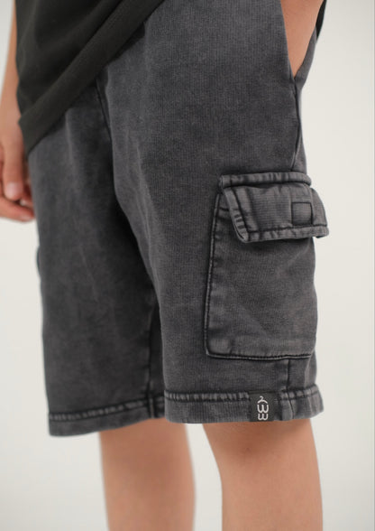 Black Acid Washed Cargo short