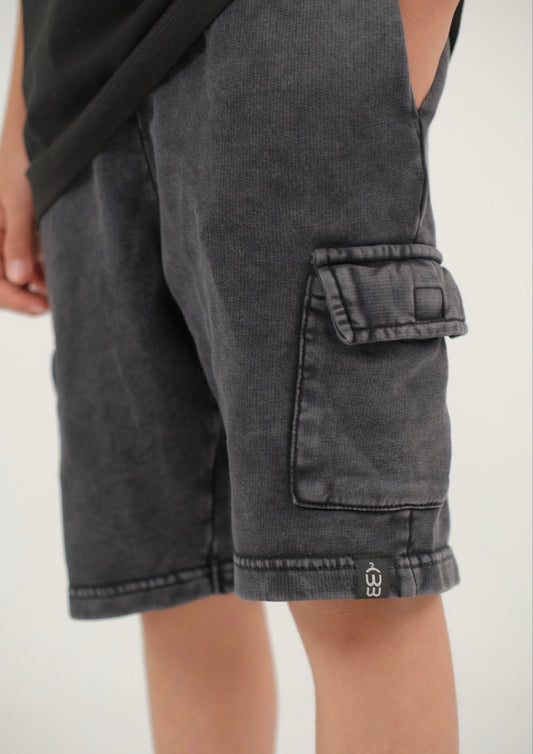 Black Acid Washed Cargo short