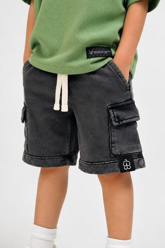 Black Acid Washed Cargo short