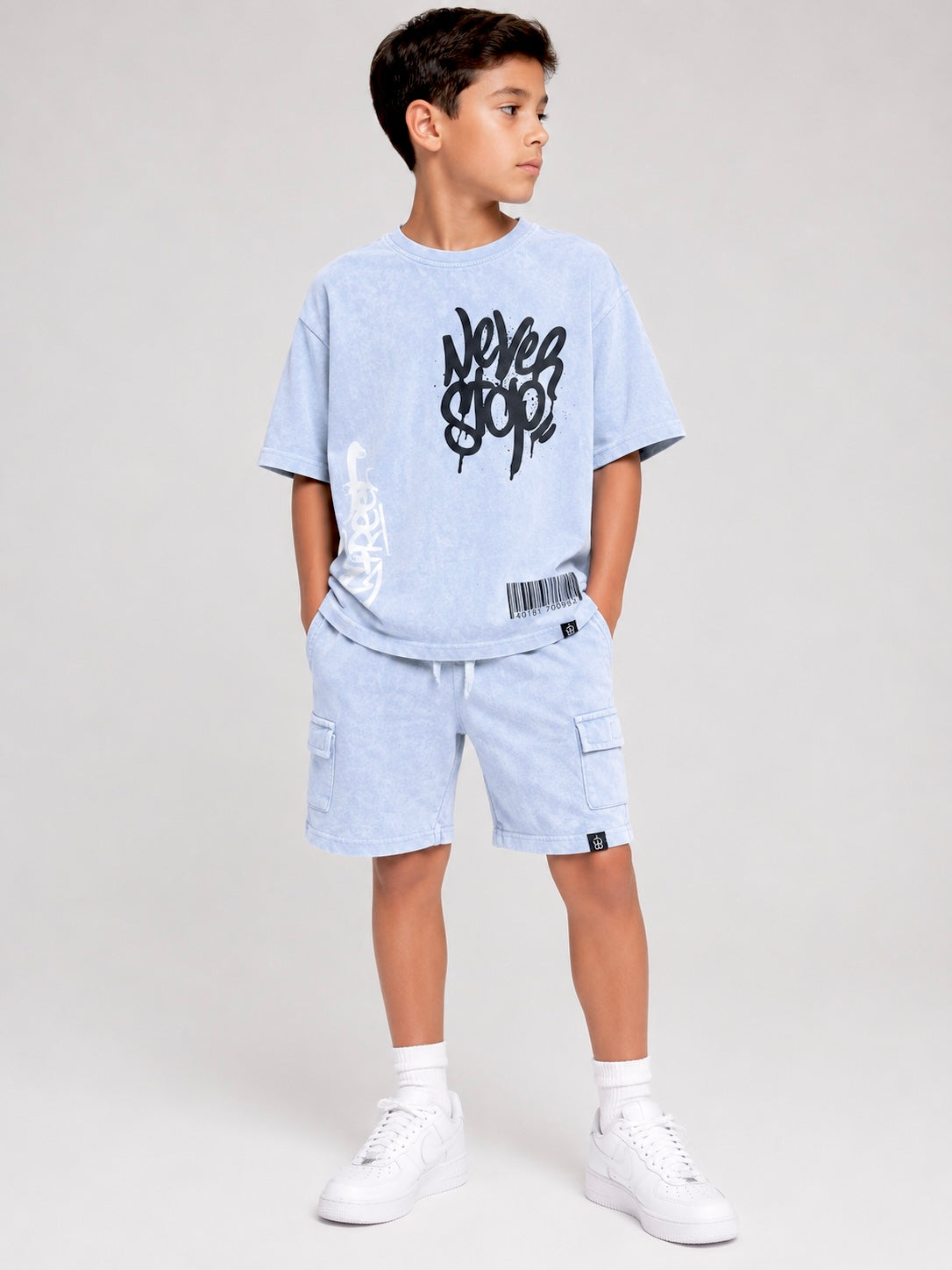 Baby Blue Acid Washed Never stop Tshirt
