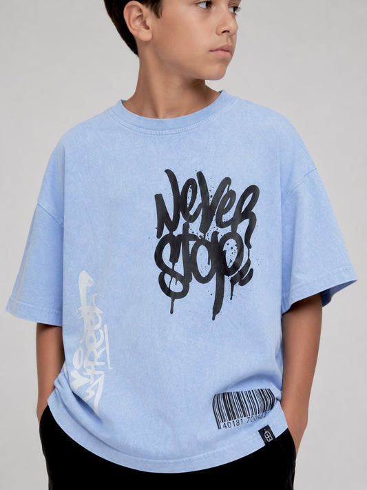 Baby Blue Acid Washed Never stop Tshirt