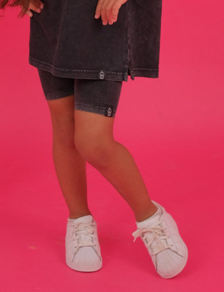 Black acid washed Biker short