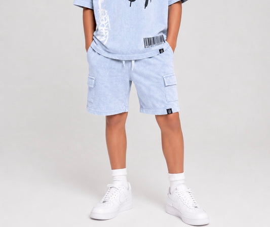 Baby blue Acid washed Cargo short